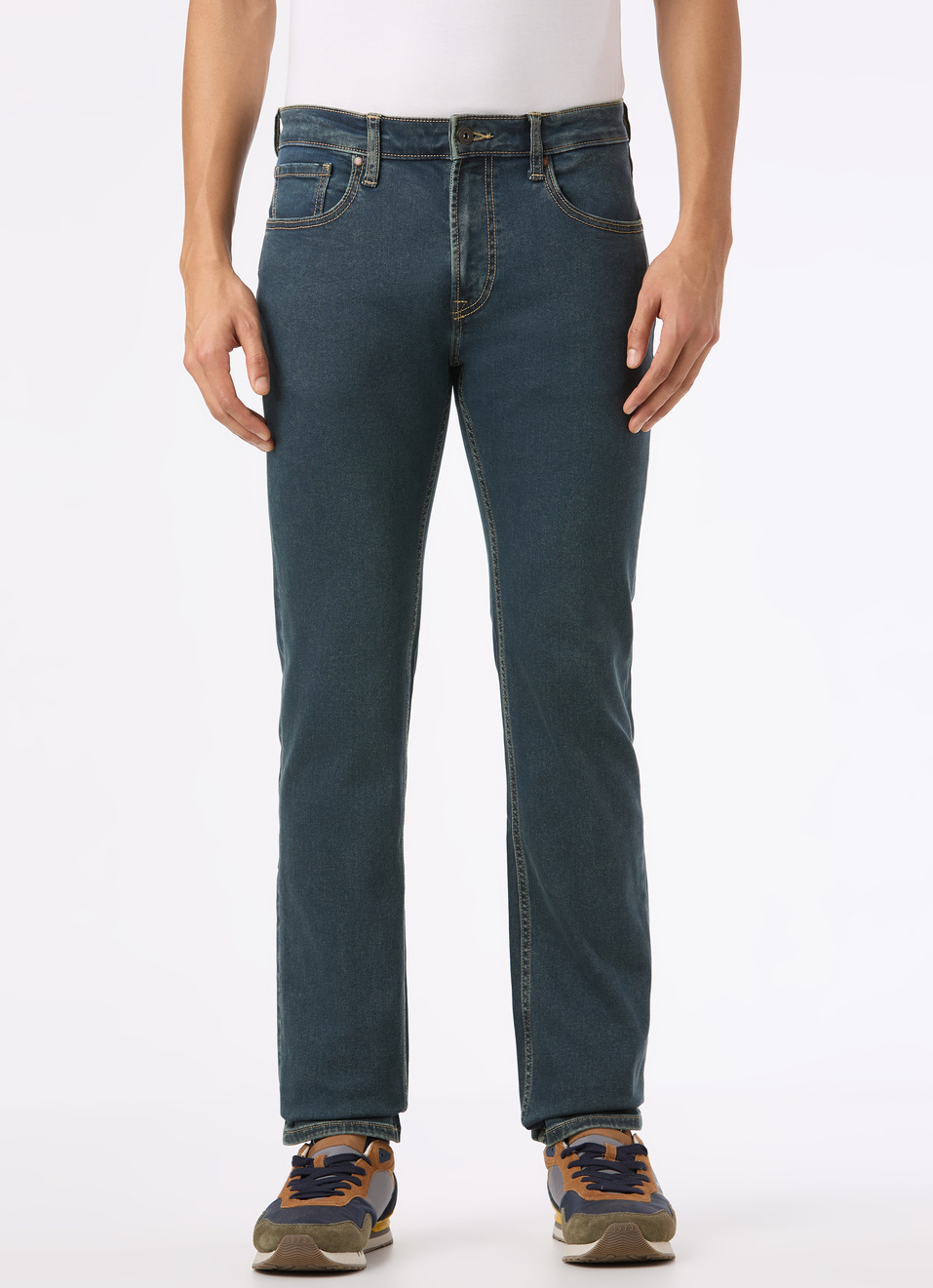 Men Blue Mid Rise Straight Fit Stretchable Jeans, , large image number 1