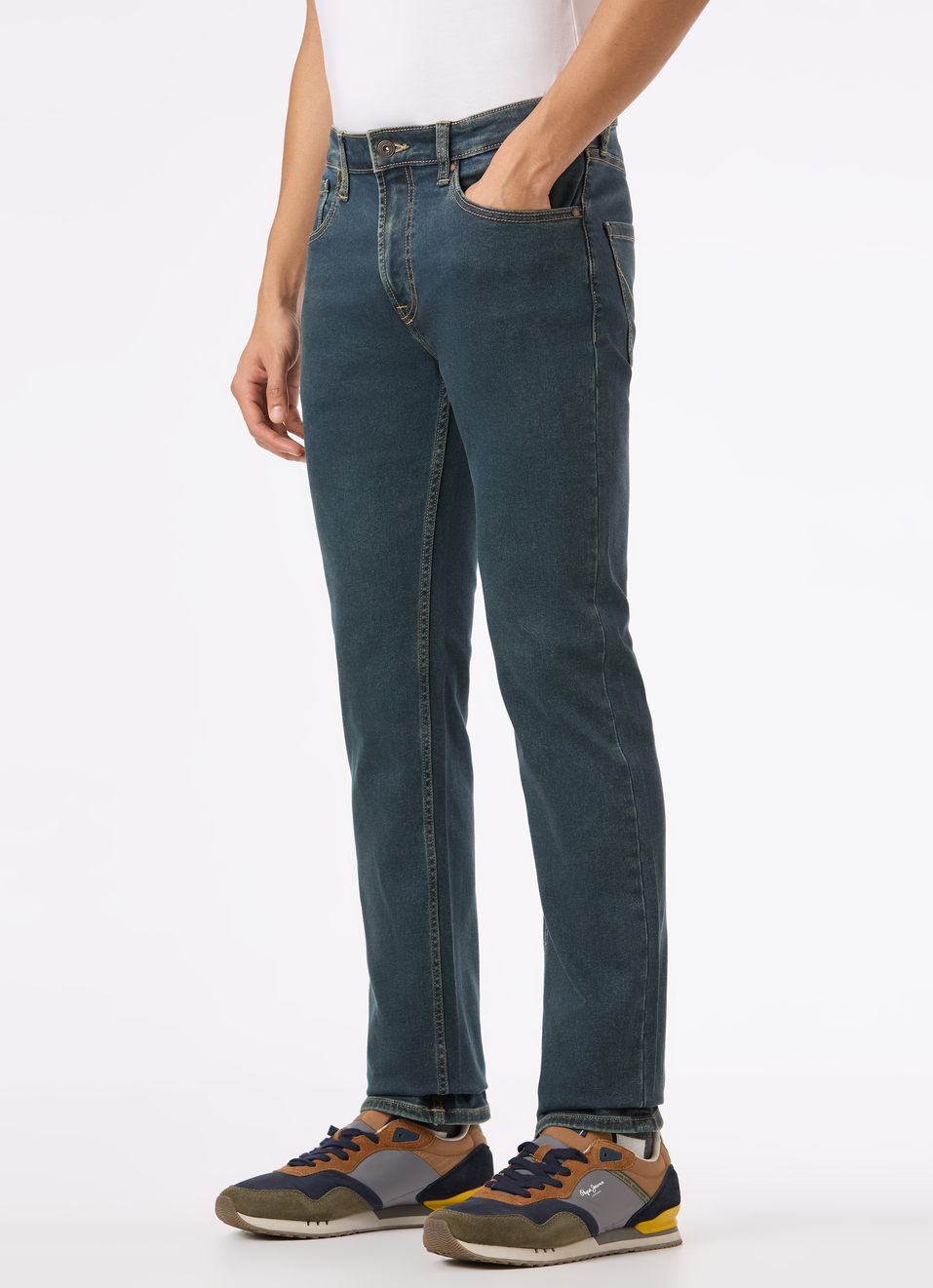 Men Blue Mid Rise Straight Fit Stretchable Jeans, , large image number 3