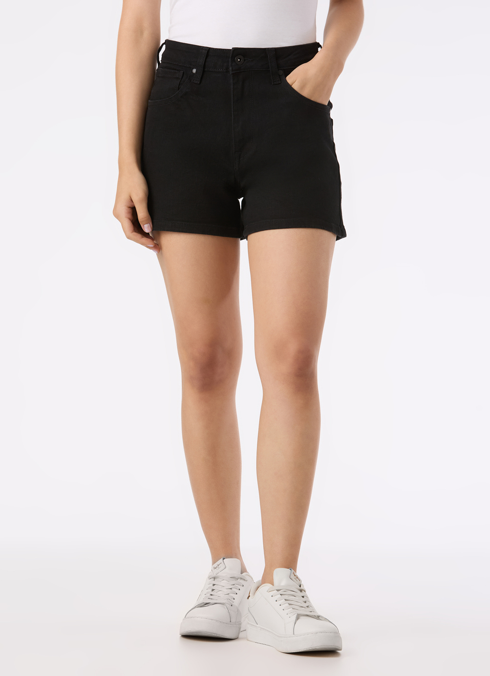 Women Black High Rise Regular Fit Denim Short, , large image number 1