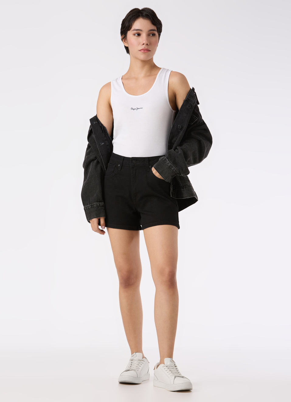 Women Black High Rise Regular Fit Denim Short, , large image number 0