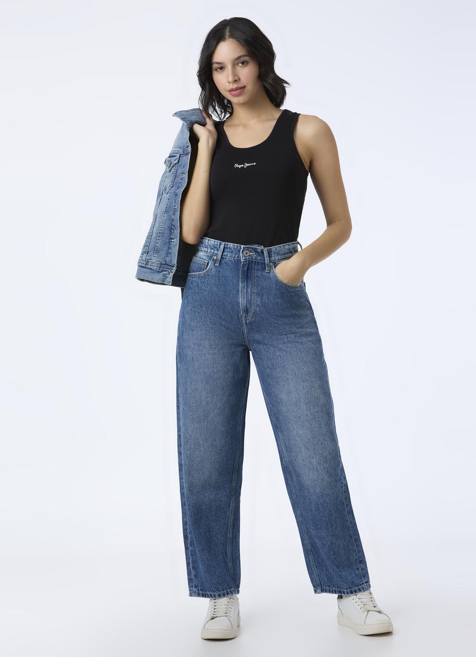 Women Blue High Rise Barrel Fit Tapered Leg Jeans, , large image number 0