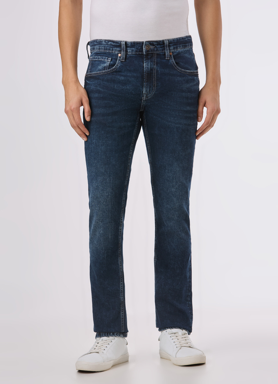 Men Blue Mid Rise Slim Fit Stretchable Jeans, , large image number 1