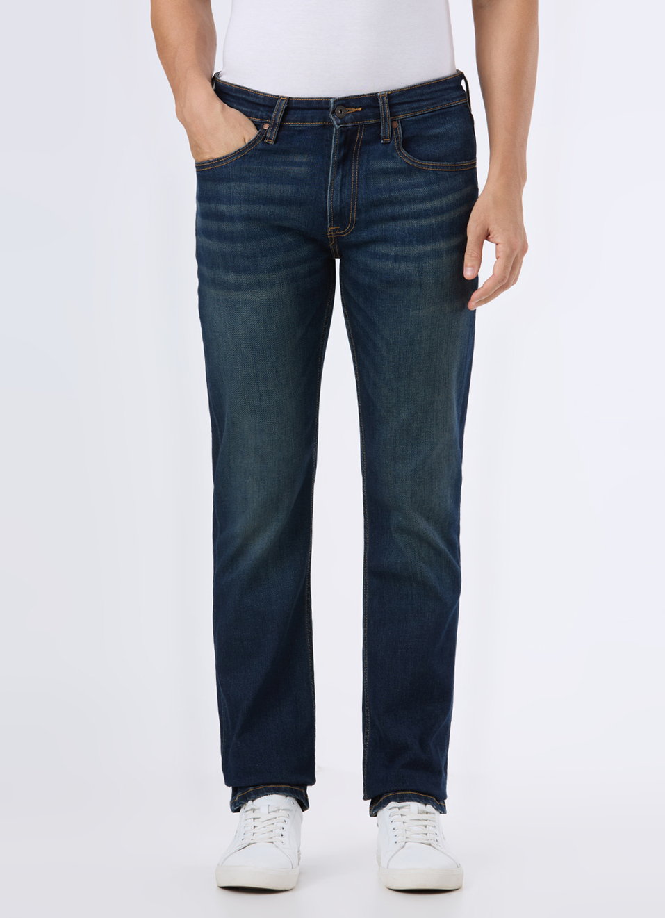 Men Tinted Blue Mid Rise Straight Fit Jeans, , large image number 1