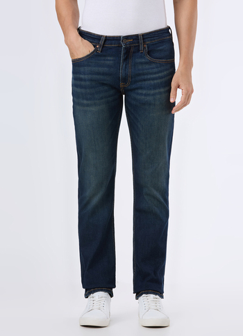 Men Tinted Blue Mid Rise Straight Fit Jeans