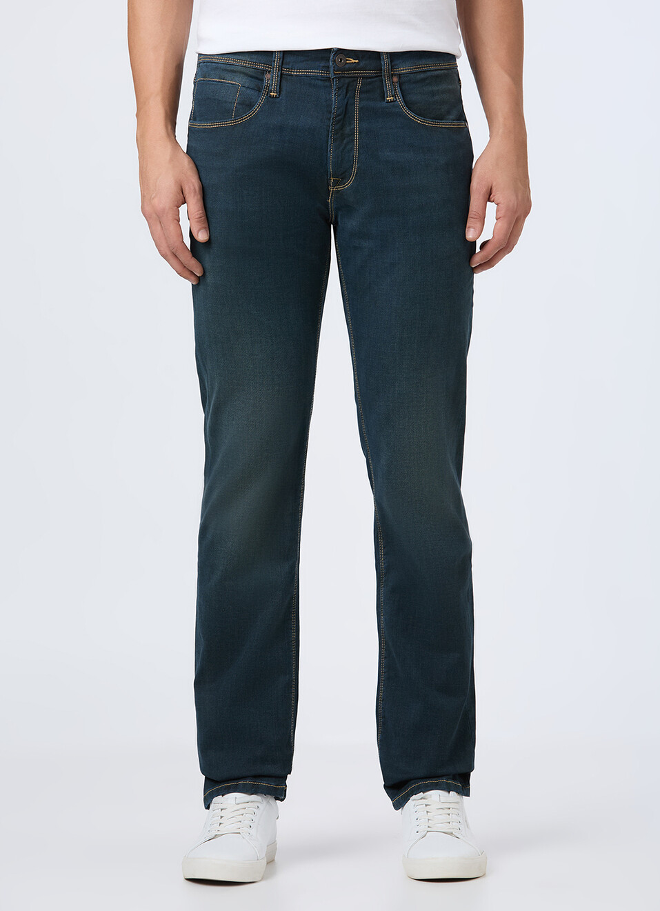 Men Blue Mid Rise Straight Fit Stretchable Jeans, , large image number 1