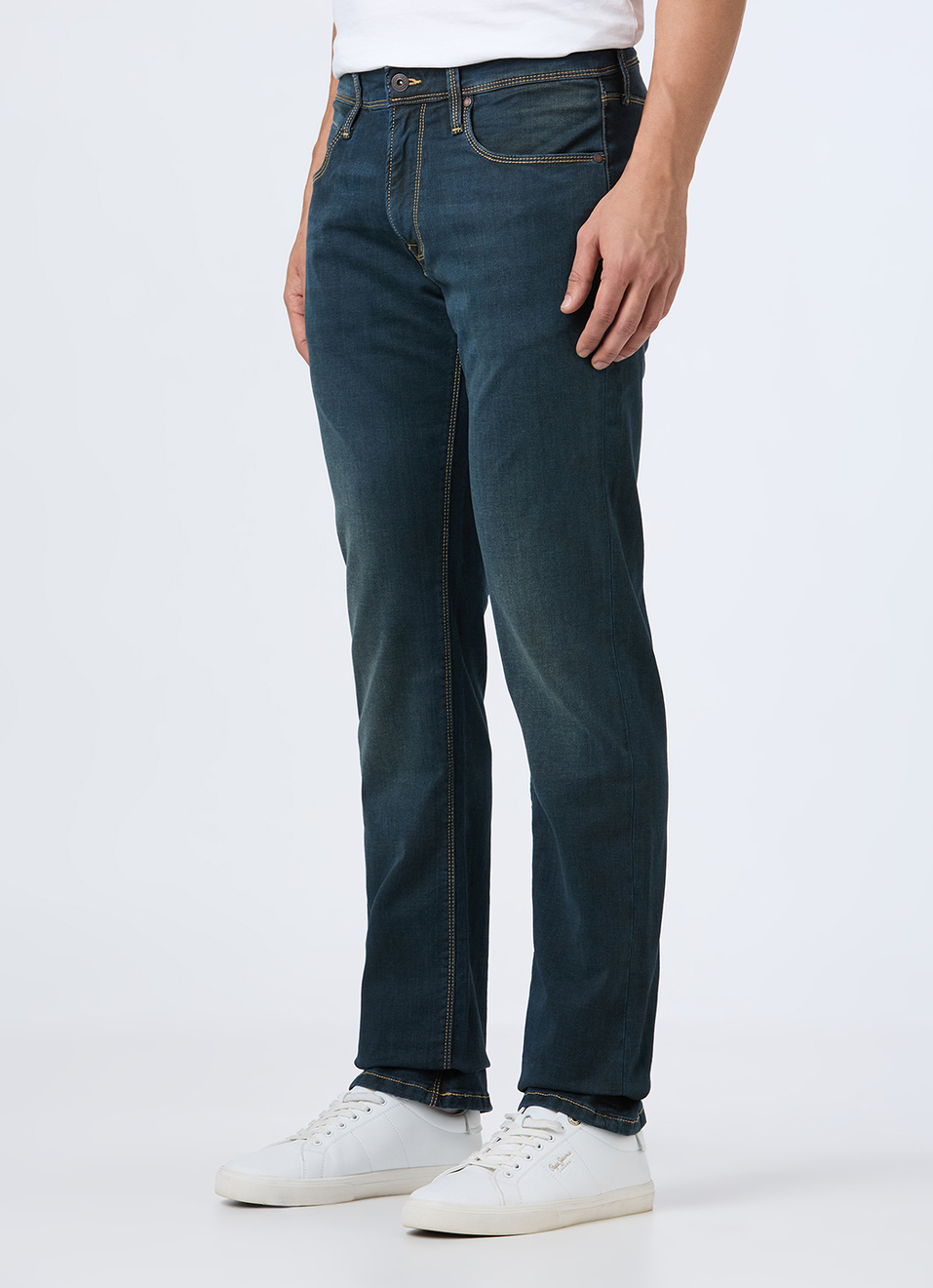 Men Blue Mid Rise Straight Fit Stretchable Jeans, , large image number 4