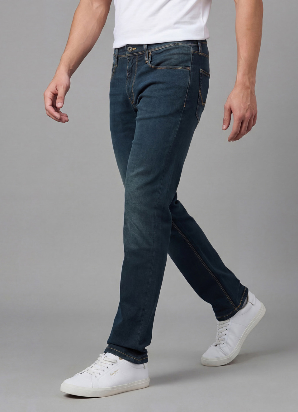 Men Blue Mid Rise Straight Fit Stretchable Jeans, , large image number 0