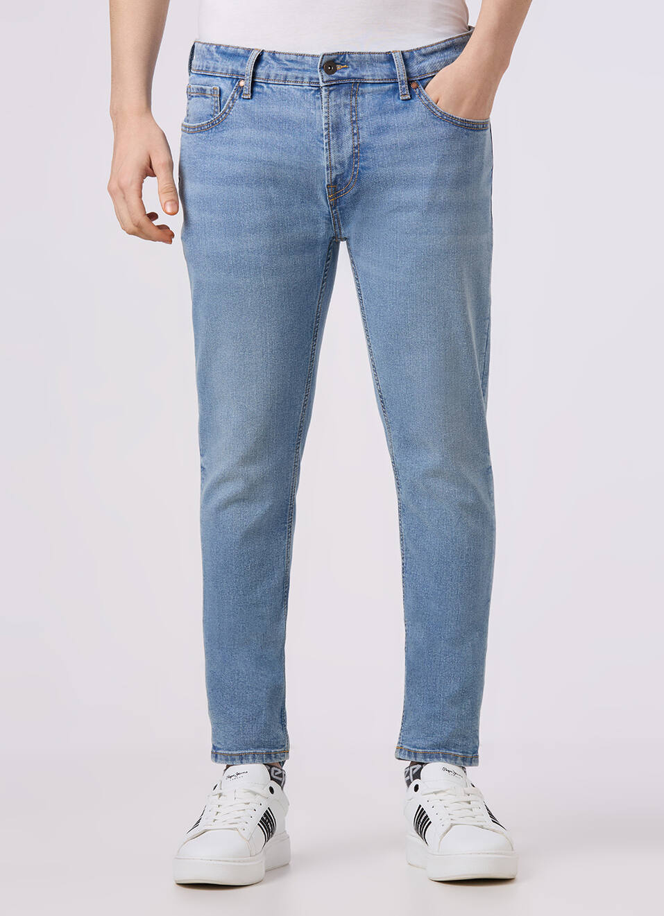 Men Light Blue Skinny Fit Ankle-length Stretchable Jeans, , large image number 2