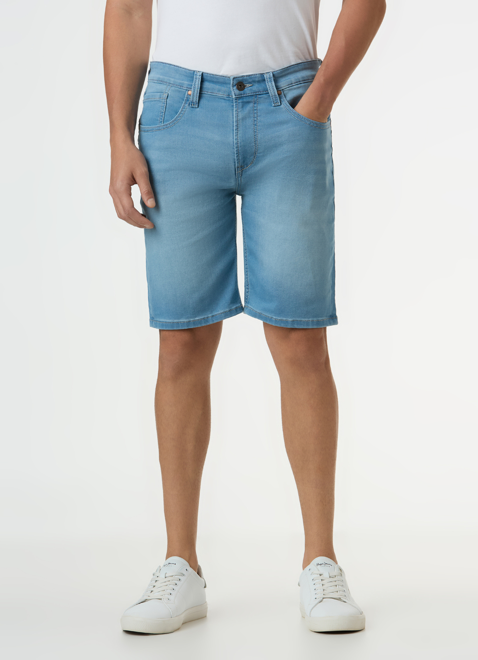 Men Blue Mid Rise Denim Shorts, , large image number 1