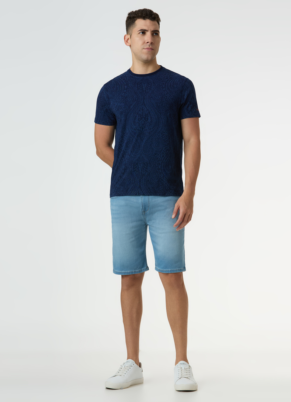 Men Blue Mid Rise Denim Shorts, , large image number 0