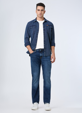 Men Green Mid Rise Straight Fit Strechable Jeans