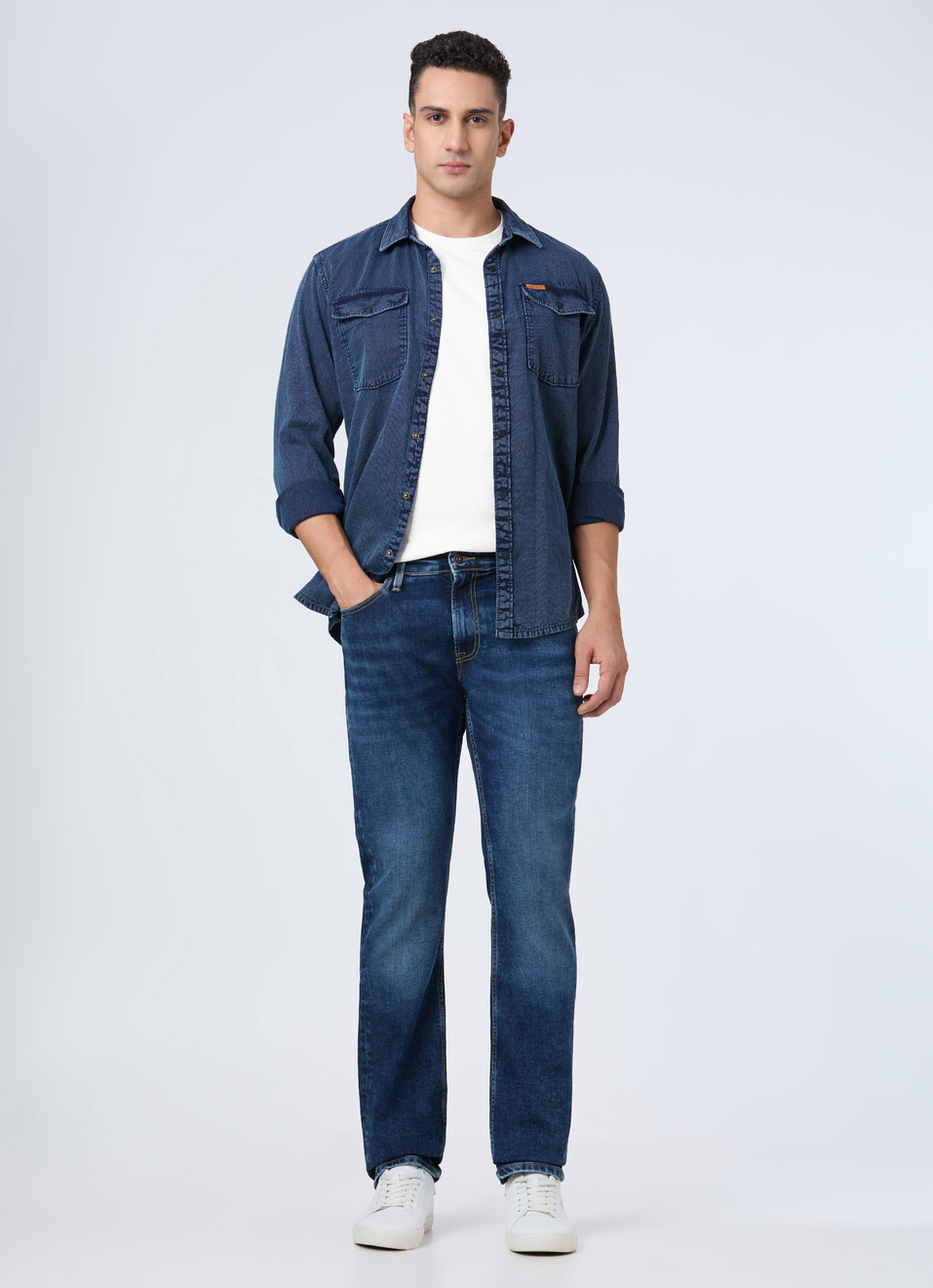 Men Green Mid Rise Straight Fit Strechable Jeans, , large image number 0