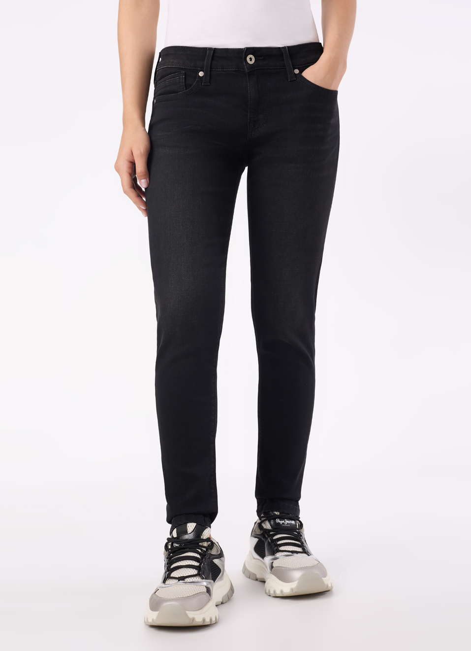 Women Black Mid Rise Skinny Fit Powerflex Jeans, , large image number 1