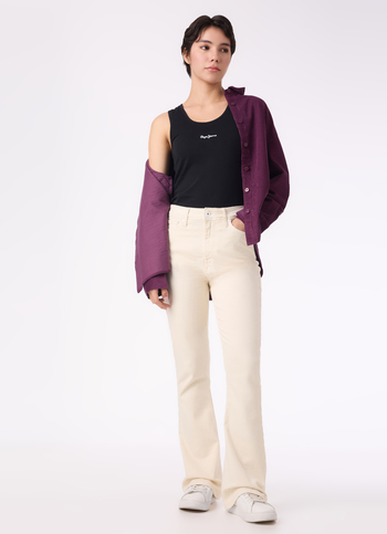 Women Ecru High Rise Flared Leg Stretchable Jeans