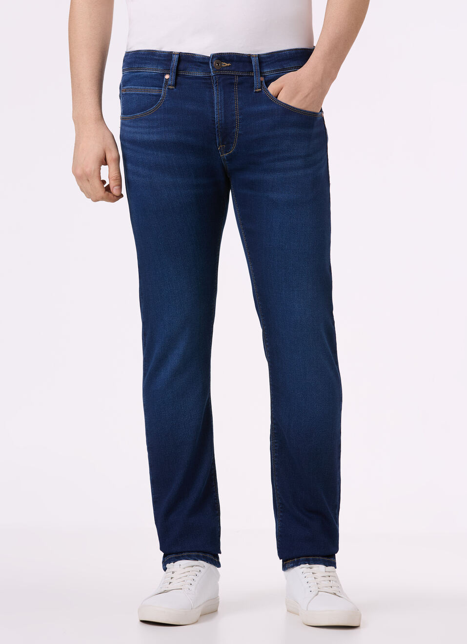 Men Blue Mid Rise Slim Fit Powerflex Jeans, , large image number 1