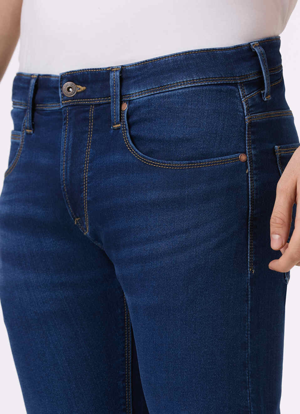 Men Blue Mid Rise Slim Fit Powerflex Jeans, , large image number 4