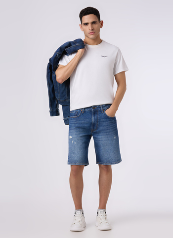 Men Blue Distressed Loose Fit Denim Shorts