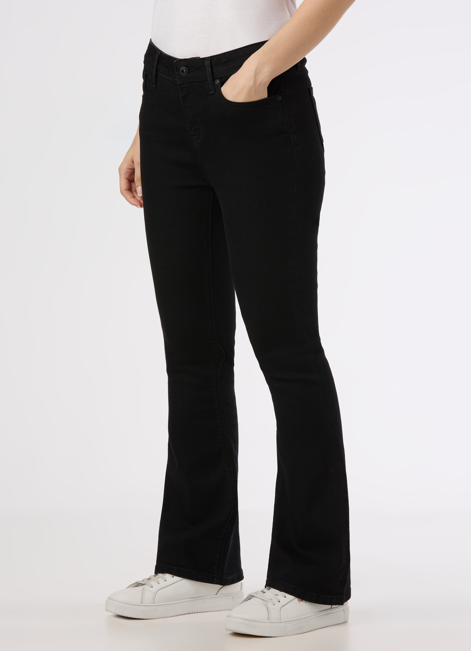 Women Black Mid Rise Flared Powerflex Jeans, , large image number 3