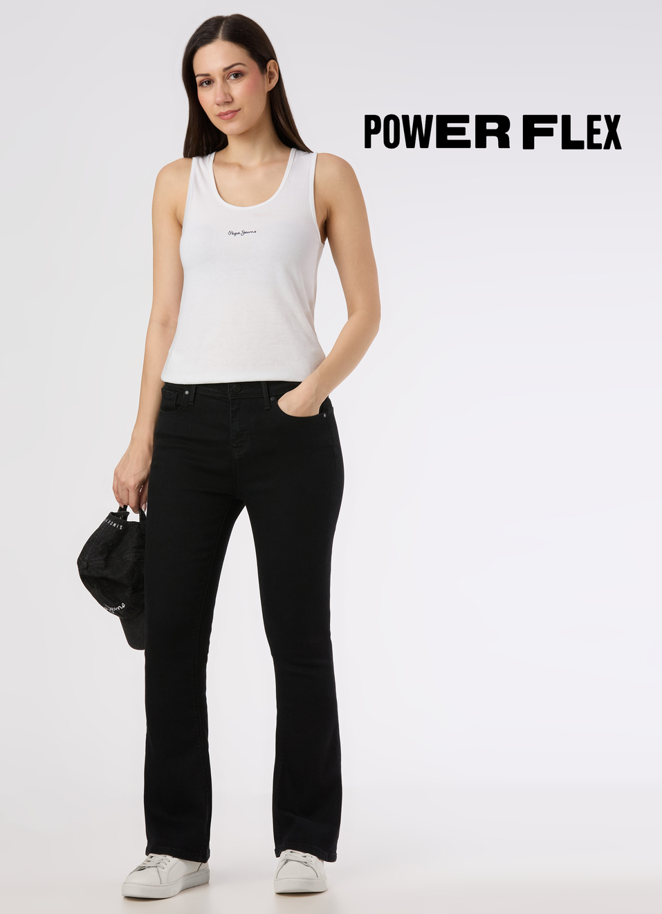 Women Black Mid Rise Flared Powerflex Jeans, , large image number 0