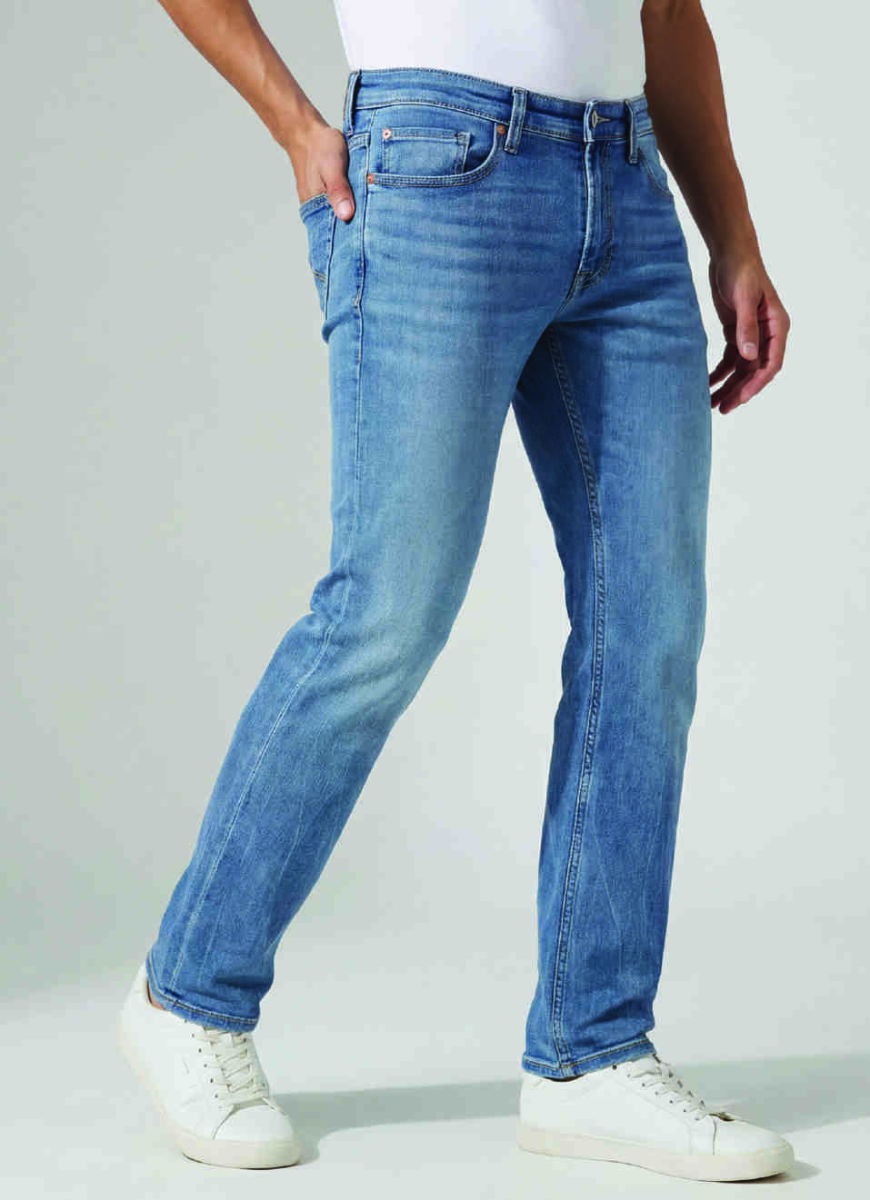 Men Blue Mid Rise Slim Fit Stretchable Jeans, , large image number 0