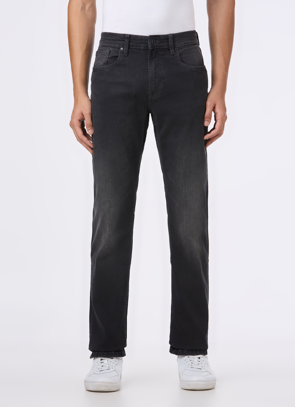 Men Grey Mid Rise Straight Fit Stretchable Jeans, , large image number 1
