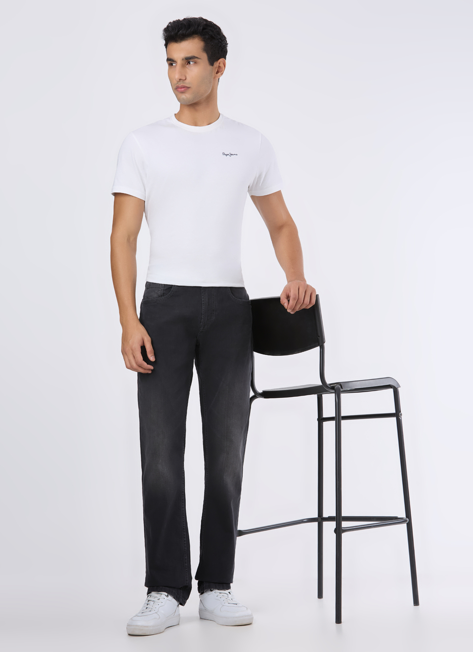 Men Grey Mid Rise Straight Fit Stretchable Jeans, , large image number 0