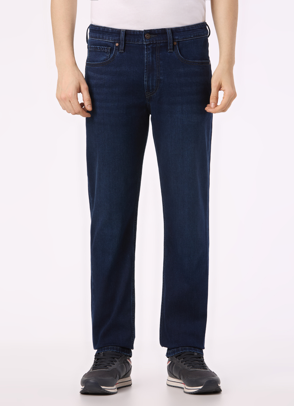 Men Dark Blue Mid Rise Straight Fit Stretchable Jeans, , large image number 1