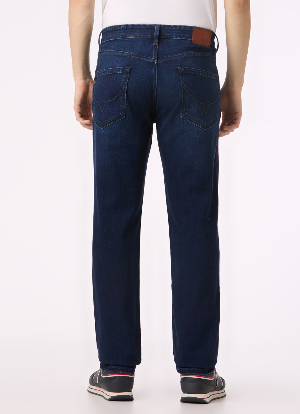 Men Dark Blue Mid Rise Straight Fit Stretchable Jeans, , large image number 2