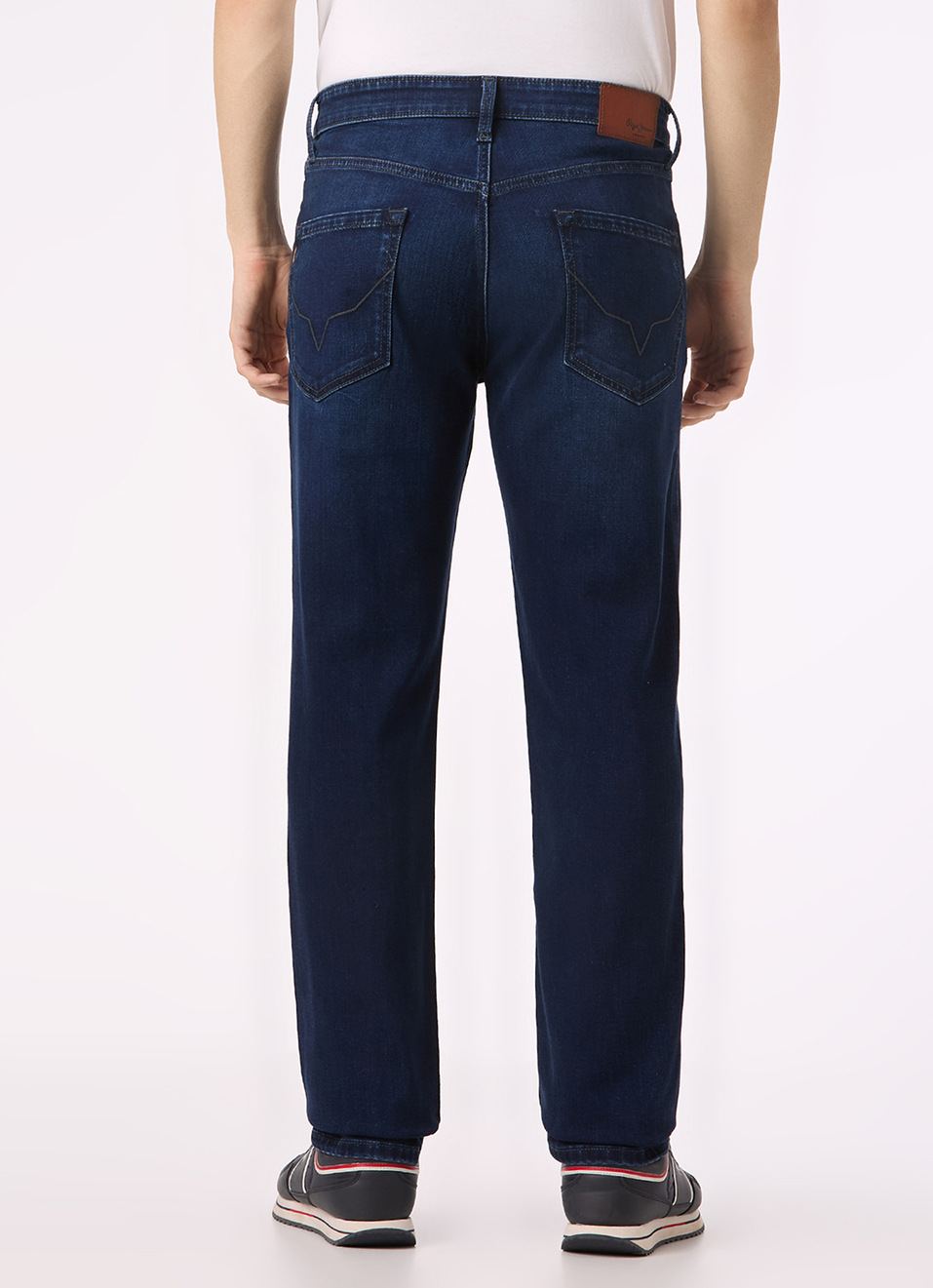 Men Dark Blue Mid Rise Straight Fit Stretchable Jeans, , large image number 3