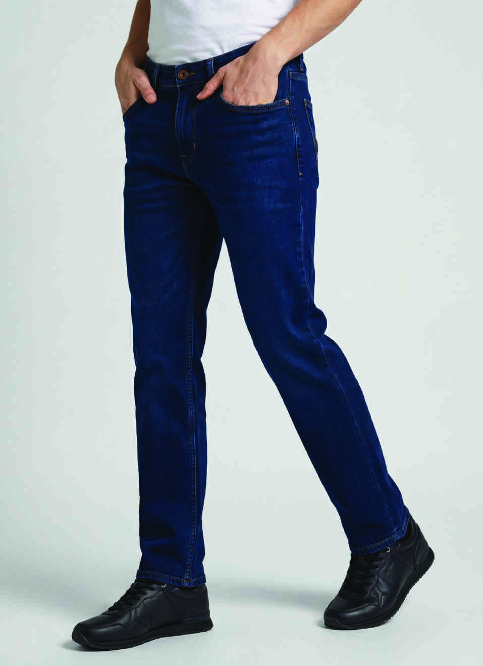 Men Dark Blue Mid Rise Straight Fit Stretchable Jeans, , large image number 0