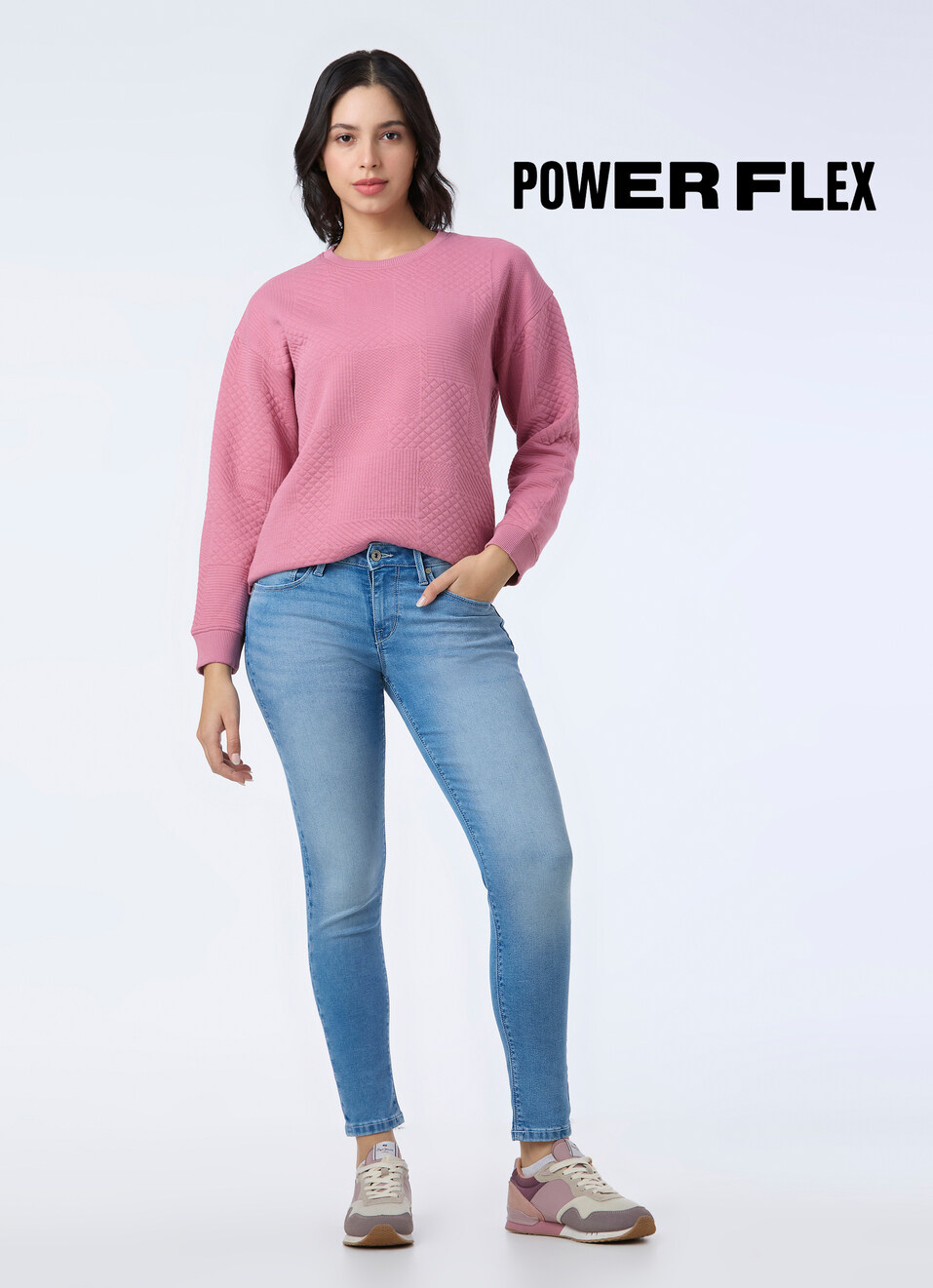 Women Light Blue Mid Rise Skinny Fit Powerflex Jeans, , large image number 0