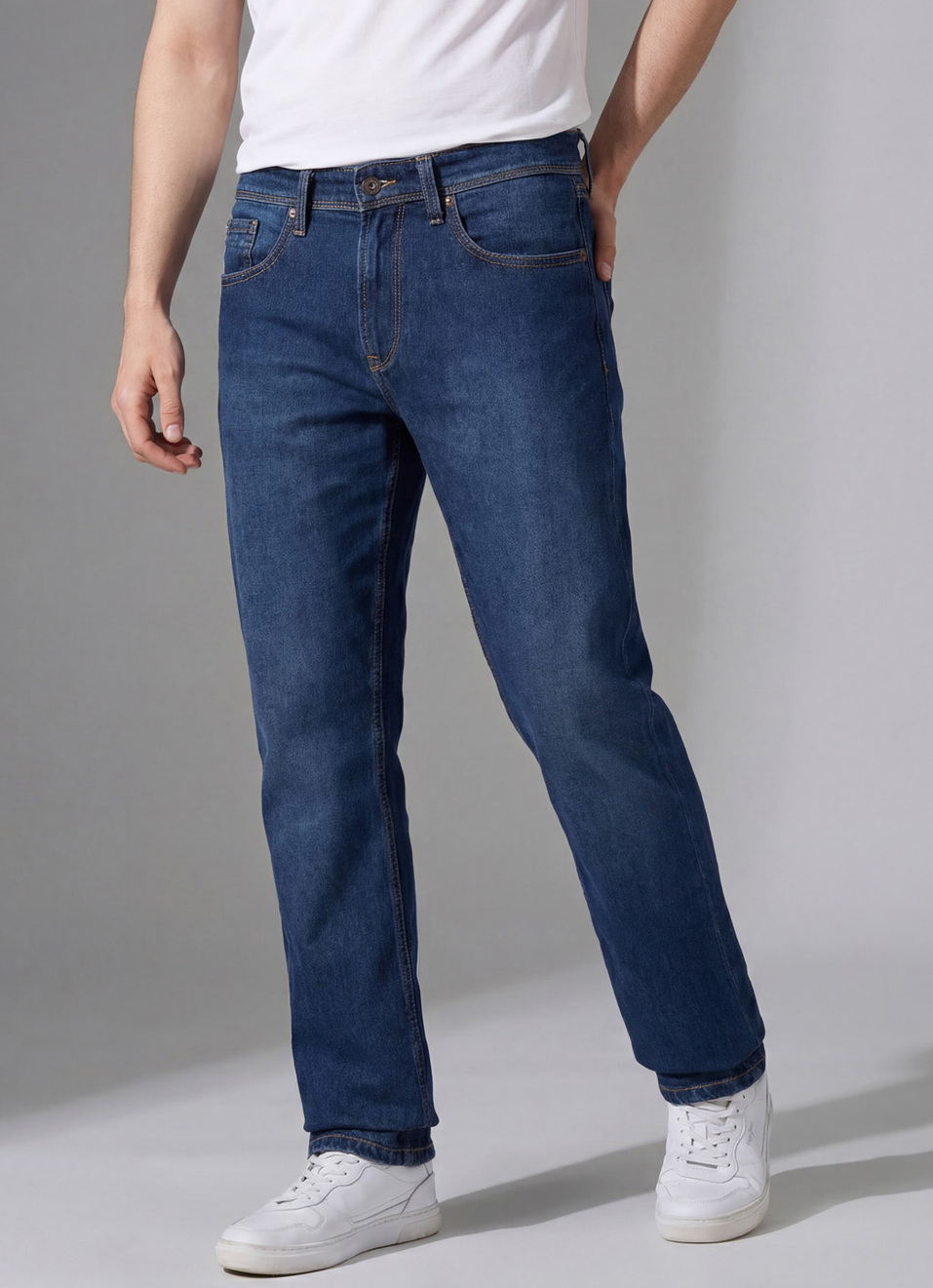 Men Blue Mid Rise Straight Fit Jeans, , large image number 0
