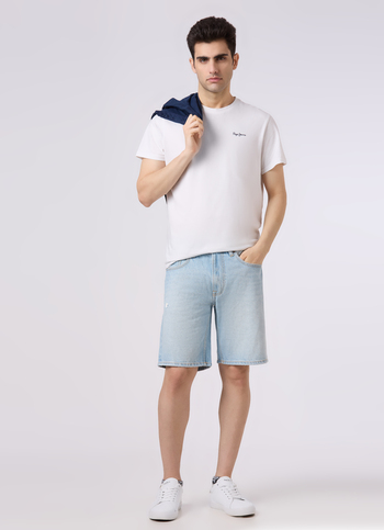 Men Light Blue Loose Fit Mid Rise Denim Shorts