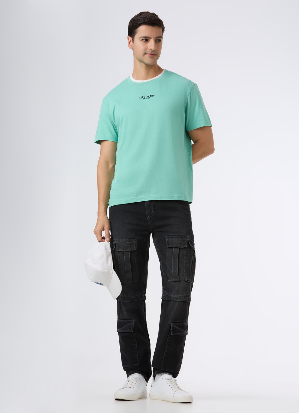 Men Black Mid Rise Multi-pocket Cargo Jeans, , large image number 0