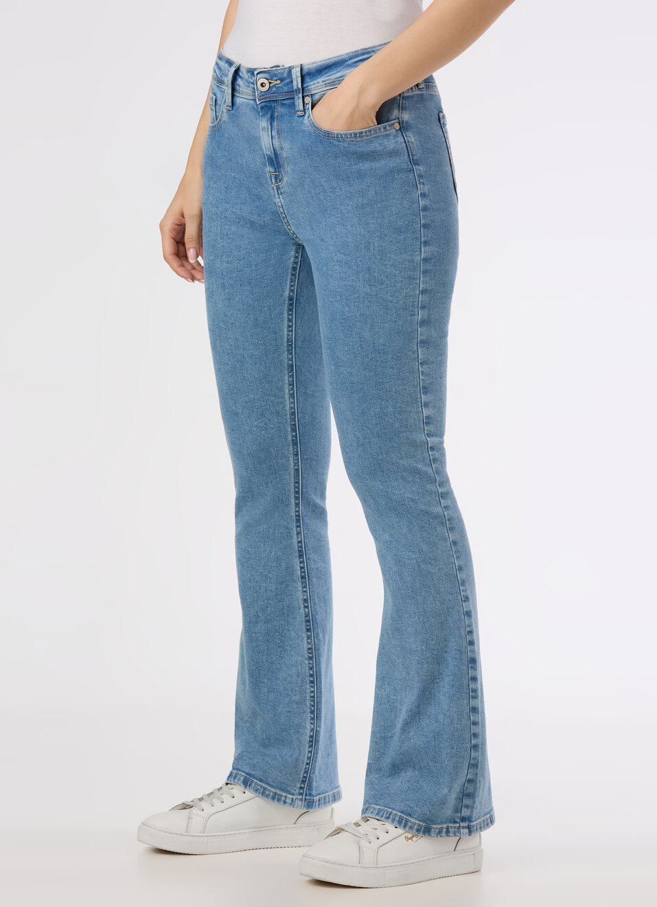 Women Light Blue Mid Rise Flared Stretchable Jeans, , large image number 3