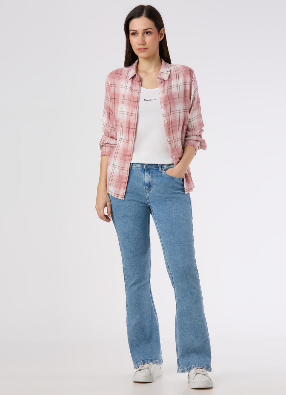 Women Light Blue Mid Rise Flared Stretchable Jeans, , large image number 0