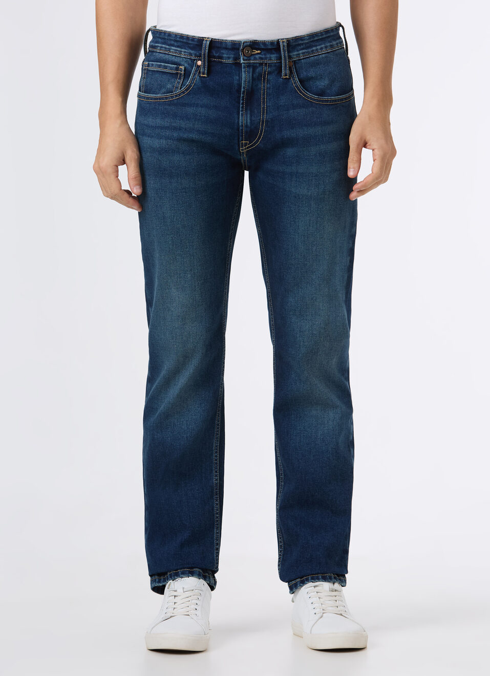 Men Blue Mid Rise Straight Fit Stretchable Jeans, , large image number 1