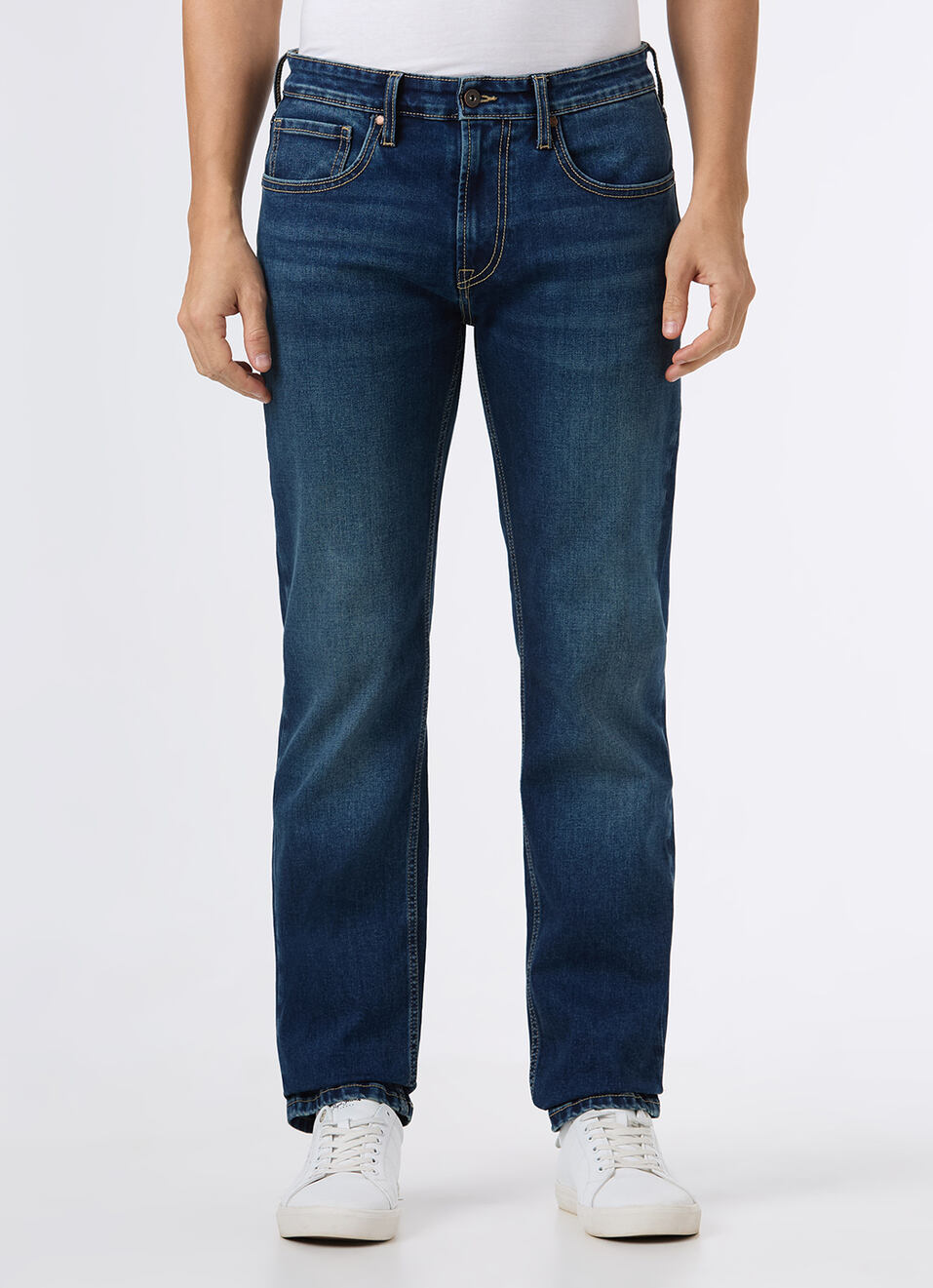 Men Blue Mid Rise Straight Fit Stretchable Jeans, , large image number 2