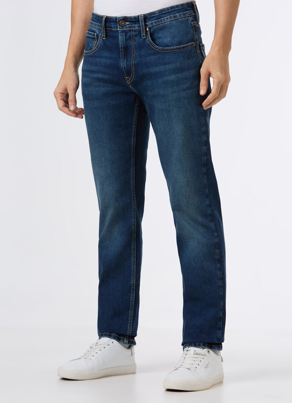 Men Blue Mid Rise Straight Fit Stretchable Jeans, , large image number 3