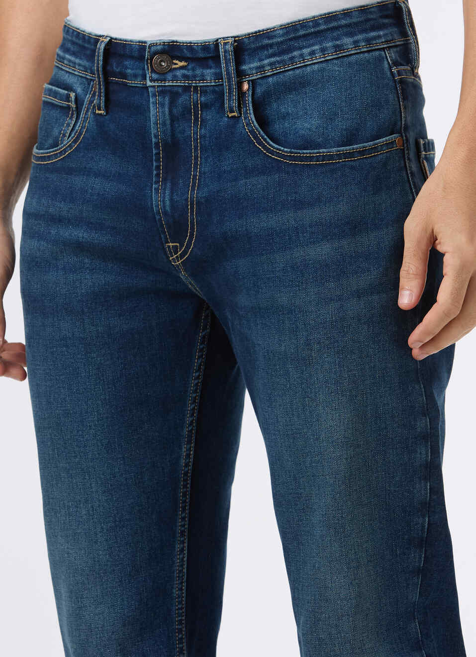 Men Blue Mid Rise Straight Fit Stretchable Jeans, , large image number 4