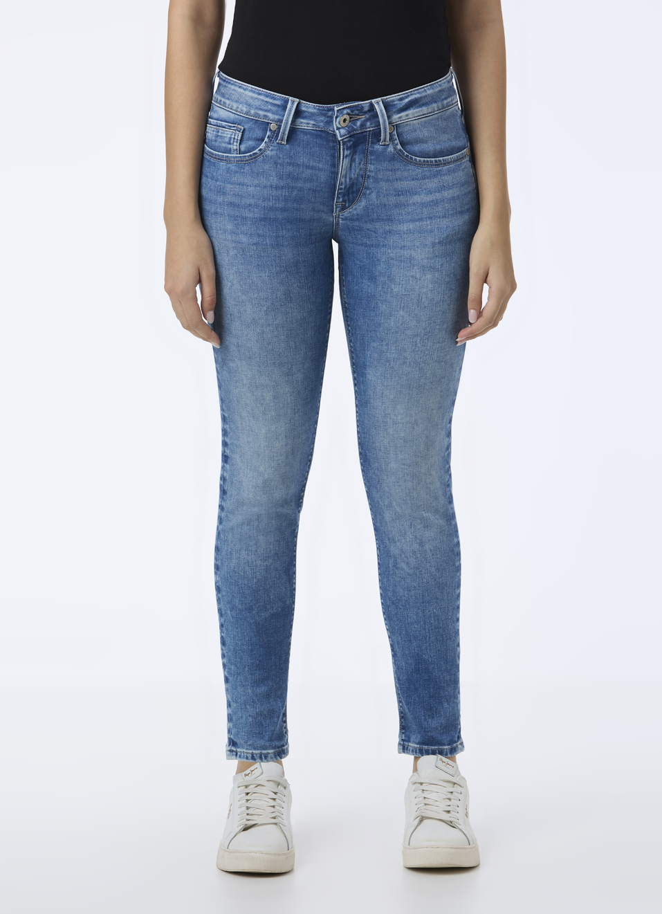 Women Blue Mid Rise Skinny Fit Powerflex Jeans, , large image number 1