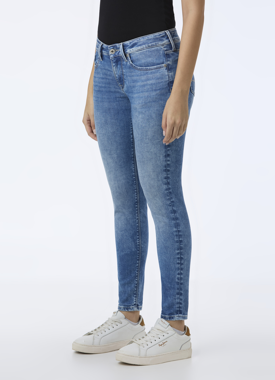 Women Blue Mid Rise Skinny Fit Powerflex Jeans, , large image number 3
