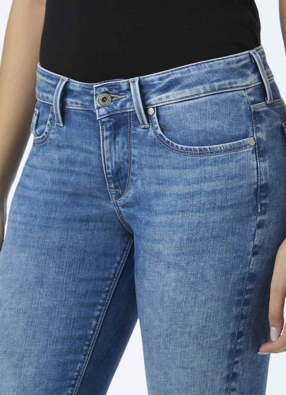 Women Blue Mid Rise Skinny Fit Powerflex Jeans, , large image number 4