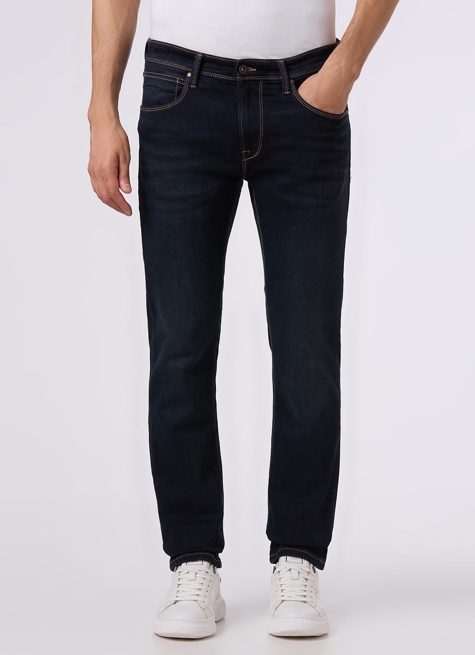 Men Dark Blue Mid Rise Slim Fit Stretchable Jeans, , large image number 4