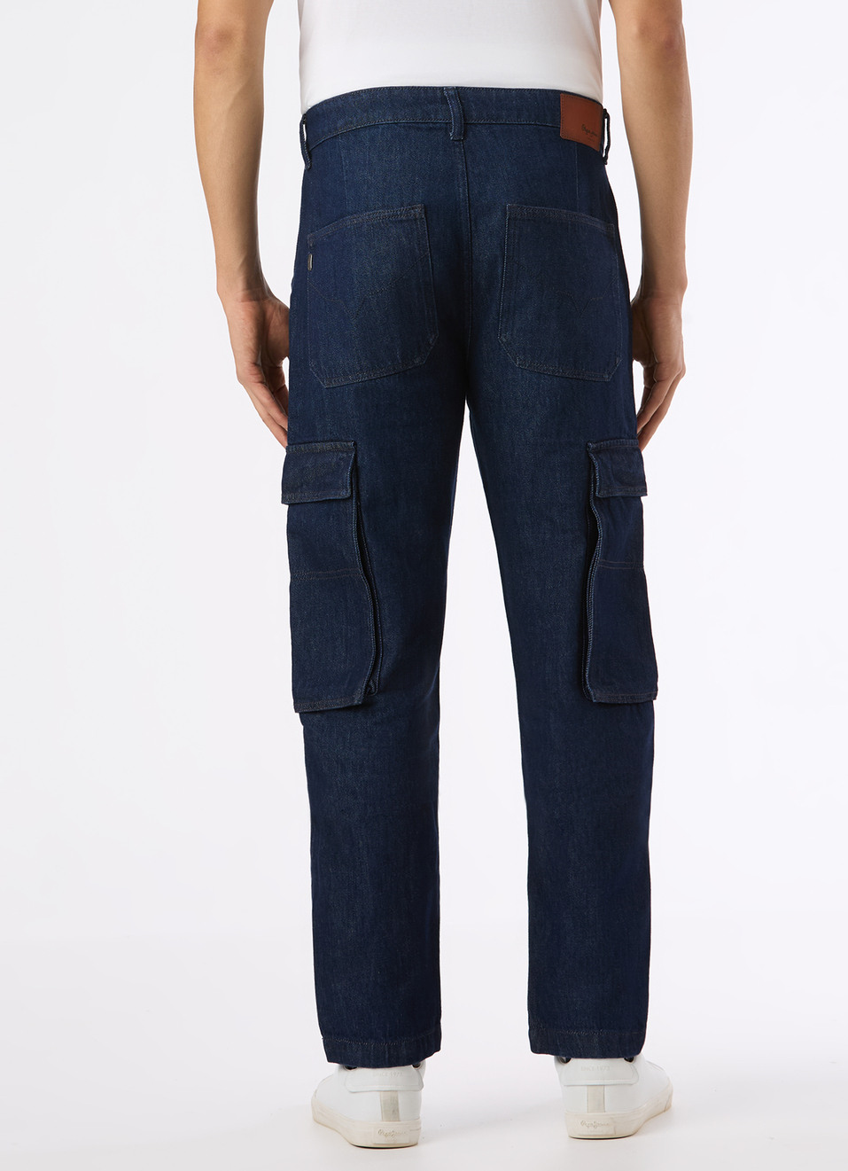 Men Dark Blue Mid Rise Straight Fit Cargo Denim, , large image number 2