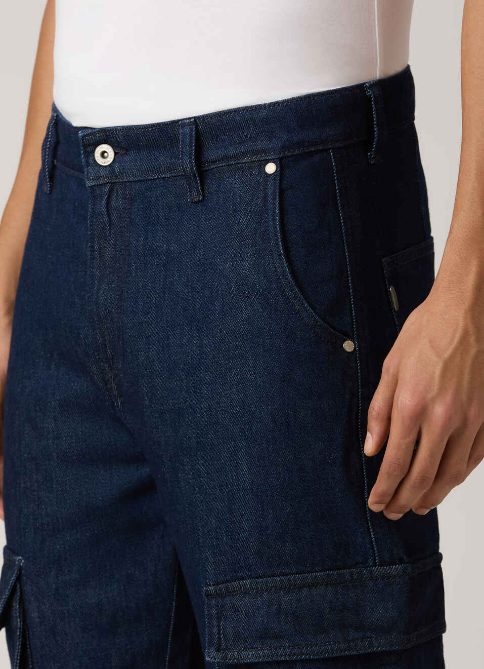 Men Dark Blue Mid Rise Straight Fit Cargo Denim, , large image number 4