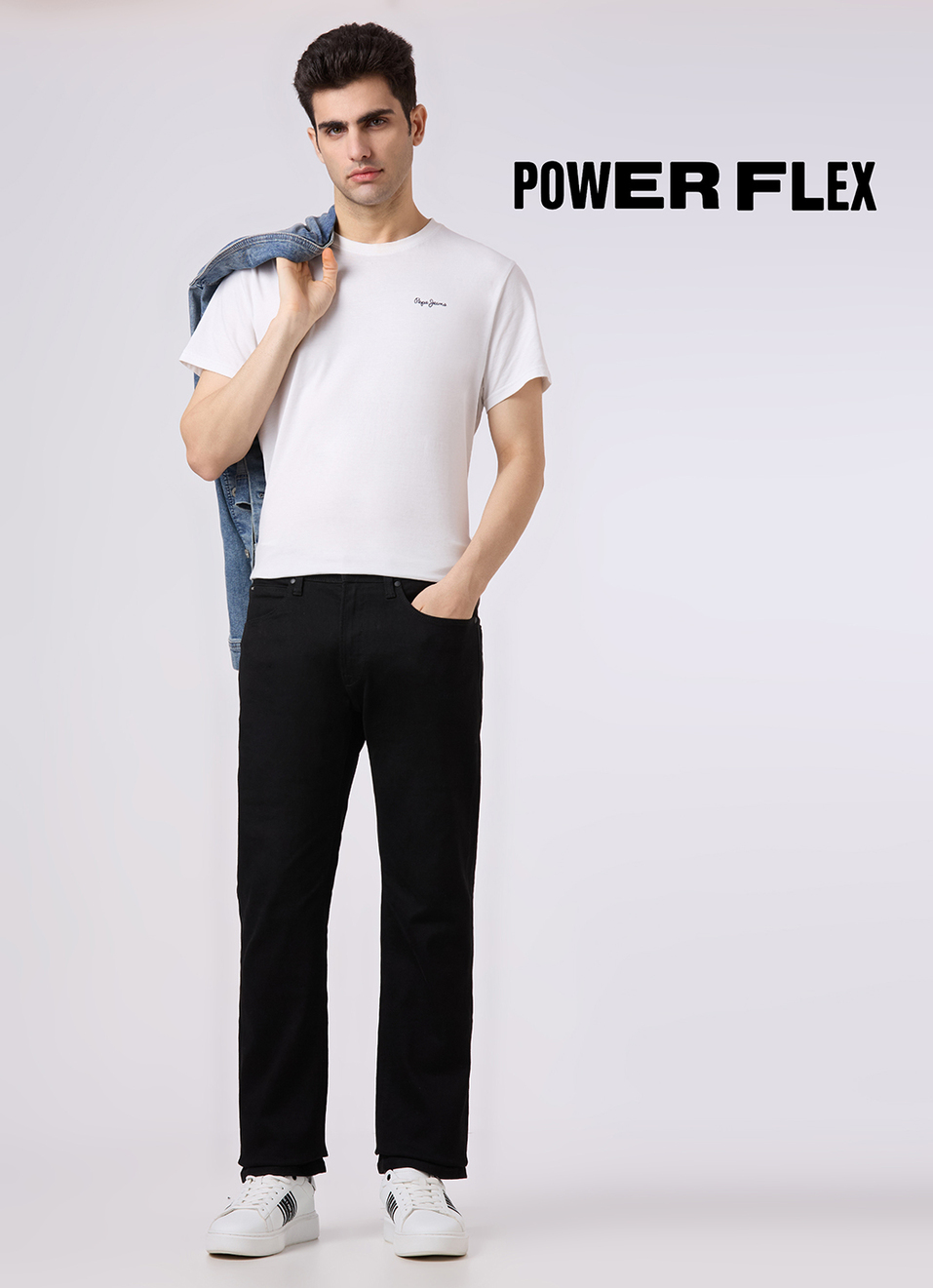 Men Black Mid Rise Straight Fit Powerflex Jeans, , large image number 1
