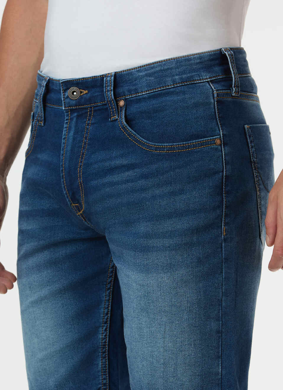 Men Blue Mid Rise Denim Shorts, , large image number 4