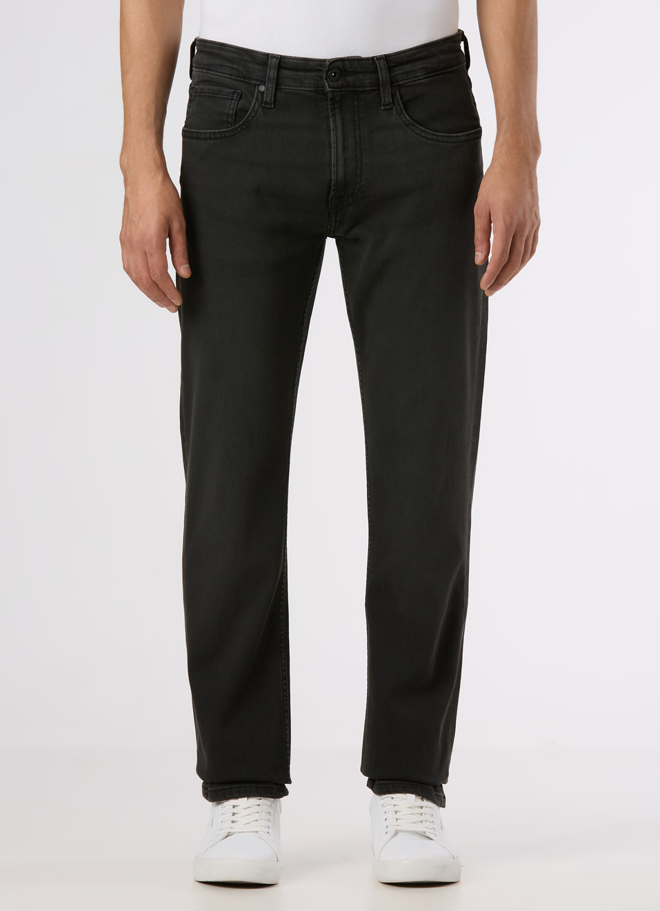 Men Black Mid Rise Straight Fit Stretchable Jeans, , large image number 1