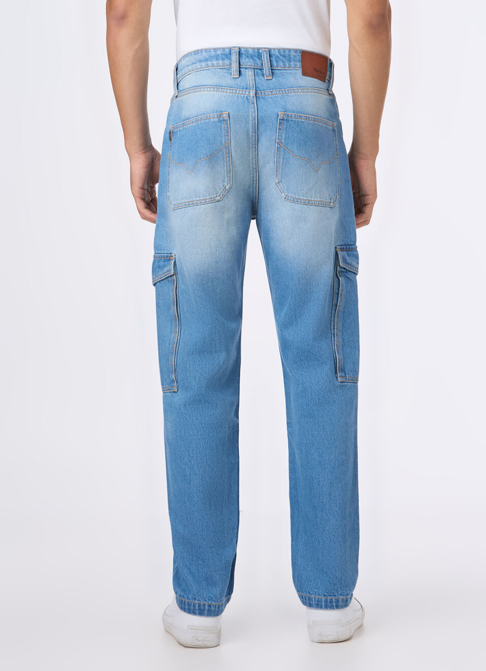 Men Light Blue Mid Rise Utility Cargo Jeans, , large image number 2